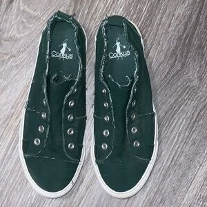 Corkys Dark Green Canvas Slip-Ons